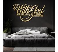 Modern minimalist art metal wall decor Bible Verses With God All Things are Possible Religiosus Scripture Sign Matthew 19:26 Living Room fice Home (39"x 21"| 100x54cm Gold)