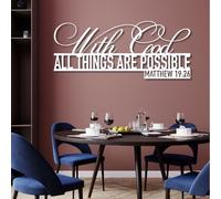 Modern minimalist art metal wall decor Bible Verses With God All Things are Possible Religiosus Scripture Sign Matthew 19:26 Living Room fice Home (White 2 24"x 10"| 62x26cm)