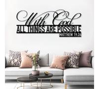 Modern minimalist art metal wall decor Bible Verses With God All Things are Possible Religiosus Scripture Sign Matthew 19:26 Living Room fice Home (Black 2 39"x 16"| 100x42cm)