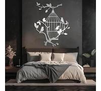 Modern minimalist art metal wall decor Birdcage Art,Bird,Birds on The Branch Nature ation,Tree Hanging,Living Room Hanging (Silver,35"x28"/90x70cm)