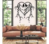 Modern minimalist art metal wall decor Birds on Branches - Heart Shaped Above Bed Love Gift (Black 24"x24"|60x60cm)