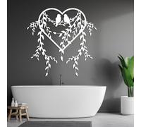 Modern minimalist art metal wall decor Birds on Ivy Branches Heart Bedroom Above Bed Love Gift (White 28"x28"|70x70cm)