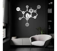 Modern minimalist art metal wall decor Caffeine Molecular Art,Molecule,Coffee Chemistry ation,Biology Bedroom Hanging (Silver,24"x21"/60x53cm)