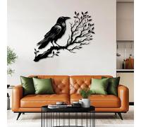 Modern minimalist art metal wall decor Crow,Raven on Branch Gothic Art,Bird Tree ation,Nature Hanging,Outdoor Hanging (Black,41"x34"/105x87cm)