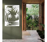 Modern minimalist art metal wall decor Decor-Metal Palm Tree Decor,Beachside Palms Art,Trees for Outside,Tropical Beach(White,41"x28"|105x70cm)