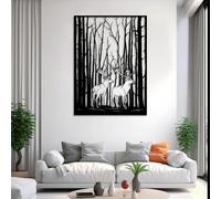 Modern minimalist art metal wall decor Deer Art,and,Reindeer Elk Hanging,Safari Nature Hanging for Living Room Bedroom Farmhouse (Black,30"x22"/76x56cm)