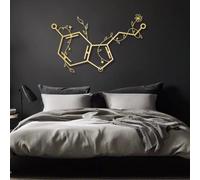 Modern minimalist art metal wall decor Dopamine Serotonin Floral Hexagon Molecule Shaped Happiness Sign Living Room (Gold 29"x 18"| 76x47cm)
