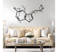 Modern minimalist art metal wall decor Dopamine Serotonin Floral Hexagon Molecule Shaped Happiness Sign Living Room (Black 39"x 24"| 100x61cm)