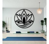 Modern minimalist art metal wall decor Extra Large Mandala Lotus Floral Indoor and Outdoor Home fice (Black 28" x / 70 70cm)
