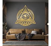 Modern minimalist art metal wall decor Eye Illuminati All-Seeing Sacred Geometry Triangle Symbol Mystical Spiritual Home (Gold 24"x24"|60x60cm)