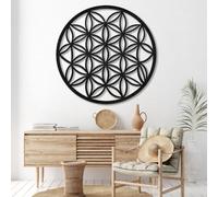 Modern minimalist art metal wall decor Flower Life Seed Sacred Geometry Large Living Room fice Home (Black 47" x / 120 120cm)