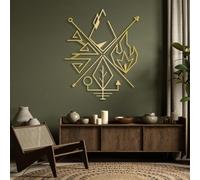Modern minimalist art metal wall decor Four Elements Mystic 4 Nature Signs Eh Water Air Fire Boho Living Room Hangings Housewarming (Gold 24"x 29"| 62x75cm)