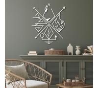 Modern minimalist art metal wall decor Four Elements Mystic 4 Nature Signs Eh Water Air Fire Boho Living Room Hangings Housewarming (White 24"x 29"| 62x75cm)