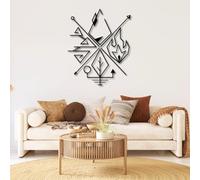 Modern minimalist art metal wall decor Four Elements Mystic 4 Nature Signs Eh Water Air Fire Boho Living Room Hangings Housewarming (Black 35"x 42"| 90x109cm)