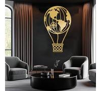 Modern minimalist art metal wall decor Hot Air Balloon,Art,World Map Compass Adventure ation,Bedroom Hanging (Gold,35"x21"/90x53cm)