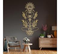 Modern minimalist art metal wall decor - Human Body Chakra Spiritual Sign Yoga Room (19" x 39" | 50x100cm Gold)