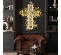 Modern minimalist art metal wall decor Jesus Cross -Psalm 23 Crosses Catholic Housewarming s (29"x 36"| 76x93cm Gold)