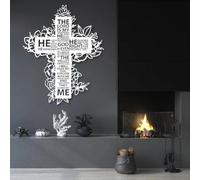 Modern minimalist art metal wall decor Jesus Cross -Psalm 23 Crosses Catholic Housewarming s (35"x 43"| 90x110cm White)