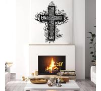 Modern minimalist art metal wall decor Jesus Cross -Psalm 23 Crosses Catholic Housewarming s (35"x 43"| 90x110cm Black)