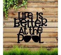 Modern minimalist art metal wall decor Life is Better at the Pool-Rustic Iron with SunFins Design,Outdoor Poolside Sign for Patio,Backyard Gift Swimming Enthusiasts(30CM/11.81IN)