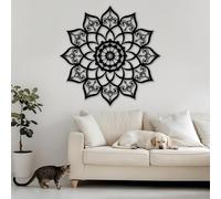 Modern minimalist art metal wall decor Mandala Large ative Lotus Flower Living Room Bedroom and fice Black Gold (Black 24" x / 60 60cm)