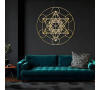 Modern minimalist art metal wall decor Metatron Cube Geometric Sacred Geometry Metatron'S Living Room (Gold 35"x 35"| 90x90cm)