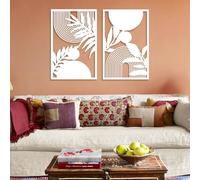 Modern minimalist art metal wall decor Mid Century Art,Boho Decor,Geometric Leaf Set of 2,for Bedroom(35"x23"|90x59cm,White)