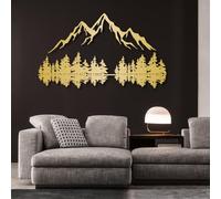 Modern minimalist art metal wall decor Mountain Hill and Trees Nature Sign Mountains Range Living Room Bedroom tion (Gold 39"x 22"| 100x58cm)