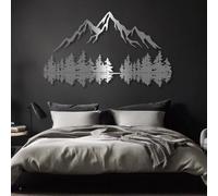 Modern minimalist art metal wall decor Mountain Hill and Trees Nature Sign Mountains Range Living Room Bedroom tion (Silver 39"x 22"| 100x58cm)
