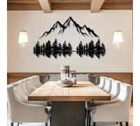 Modern minimalist art metal wall decor Mountain Hill and Trees Nature Sign Mountains Range Living Room Bedroom tion (Black 47"x 27"| 120x70cm)