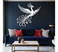 Modern minimalist art metal wall decor Phoenix Flying Bird Boho Sign Living Room Bedroom Hanging Housewarming (White 24"x 24"| 62x62cm)