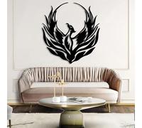 Modern minimalist art metal wall decor Phoenix Sign Sculpture Mythology Silhouette Living Room (Black 30"x31"|76x80cm)