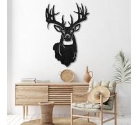 Modern minimalist art metal wall decor Reindeer Black Deer Farmhouse Sculptures Home Living Room Kitchen (Black 30" x 20" / 76 51 cm)