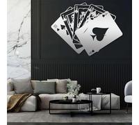 Modern minimalist art metal wall decor Royal Flush Poker Playing Cards Game Room Living Gift for Gamer (Silver 22"" x30|57x76cm)