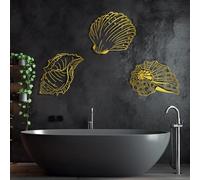 Modern minimalist art metal wall decor Sea Shell,3 Piece Seashell Hanging,Beach Coastal Bathroom Ocean Lover Gift (gold,Single chip size:24x17 inches/60 43cm,Hanging)