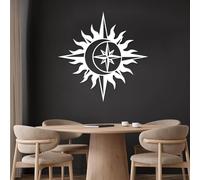 Modern minimalist art metal wall decor Sun,Moon and Stars Art,Boho Mount,Compass ation,Celestial Hanging (White,19"x19"|47x47cm)