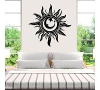 Modern minimalist art metal wall decor Sun Moon,Large Art,Stars Home Hanging,Boho Celestial Nature ation,Line Hanging (Black,31"x31"|80x80cm)