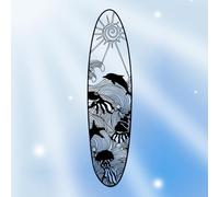 Modern minimalist art metal wall decor Surfboard-Black Oceanic with Surfboard,Dolphins & Sun Coastal Living Room,Beach House,Surf Shack ation,for Surfers Lovers(30CM/12INCH)