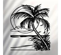 Modern minimalist art metal wall decor Tropical Beach Sunset Palm Tree,Iron Design with Moonlit Night & Ocean Waves,Theme for Home,Patio,Balcony