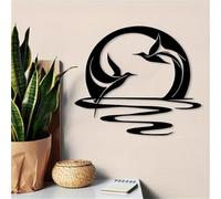 Modern minimalist art metal wall decor Vintage Coastal Sun-Rustic Wrought Iron With Sunburst & Wave Pattern,Beach House,Pool Area Surf Lover's Gift(30CM/12INCH)