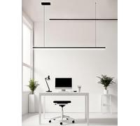 Modern minimalist black LED rectangular pendant light 48W adjustable indoor lighting fixture with metal pendant and remote control Semi-recessed pendant light 3000K-6000K office dining (L150cm)