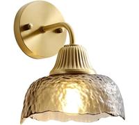Modern Minimalist Brass Wall Lamp with Glass Shade, Creative Indoor Wall Sconce for Living Room, Hallway, Bathroom, Kitchen, Reading Light, Smoke Finish Wall Mounted Lighting Fixture for Bathroom Mirr