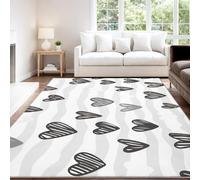 Modern Minimalist Cute Playful Hand-Painted 80 x 150 cm Rug, Grey Rugs Non Slip Washable Area Rugs, Wavy Lines Hearts Resistant Rugs for Bedroom Hallway