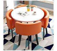 Modern Minimalist Dining Table Set - 80cm Round Table with 4 Cotton Linen Chairs for Living Room Kitchen Office and Leisure - Stylish Home Furniture组合