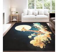 Modern Minimalist Dreamy Cartoon Area rug 150 x 210 cm, Black Beige Clouds Moon Giraffe Short Pile Indoor Carpet for Children’s Room, Non Slip Washable Carpet