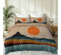 Modern Minimalist Duvet Cover, Double Sun Mountain Range Hills Rivers Bedding Set with Zipper, Beige Soft weight Microfiber Quilt Cover for Boys Girls Bedroom