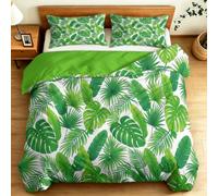 Modern Minimalist Duvet Cover Single Size, Soft Lightweight Green 3Pcs Bedding Set with 2 Pillowcase, Tropical Plant Palm Leaf Pattern All Season Reversible Microfibre Quilt Cover with Zipper