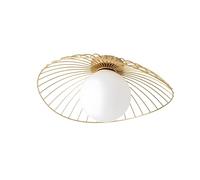Modern Minimalist Farmhouse Straw Hat Flush Mount Ceiling Light with Milk White Glass Shade for Hallway, Bedroom, Balcony, and Kitchen Entryway