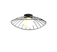 Modern Minimalist Farmhouse Straw Hat Flush Mount Ceiling Light with Milk White Glass Shade for Hallway, Bedroom, Balcony, and Kitchen Entryway