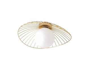 Modern Minimalist Farmhouse Straw Hat Flush Mount Ceiling Light with Milk White Glass Shade for Hallway, Bedroom, Balcony, and Kitchen Entryway